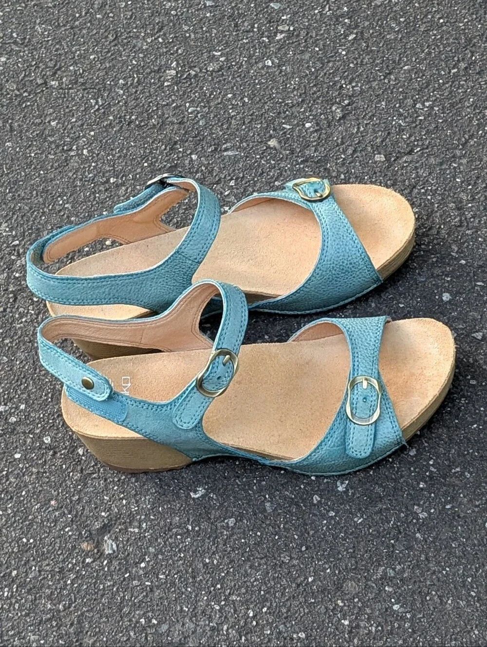 Dansko Teal Leather Open-Toe Slingback Sandals (New) - Picture 3 of 10